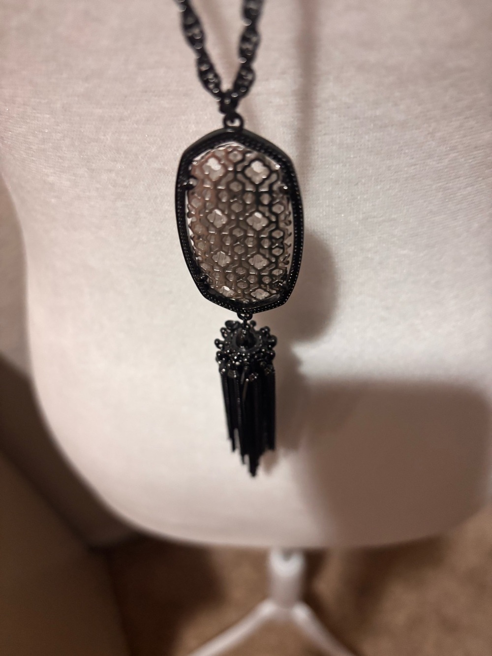 Kendra Scott Gunmetal Filigree Oval Tassel Necklace - Picture 3 of 5